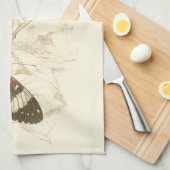 Sepia Blätter mit bunten Schmetterlingen Geschirrtuch (Viertel Falte)