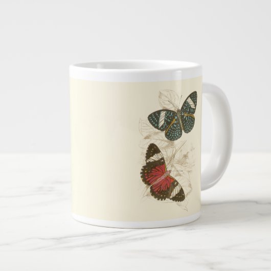 Sepia Blätter mit bunten Schmetterlingen Jumbo-Tasse (Vorderseite Rechts)