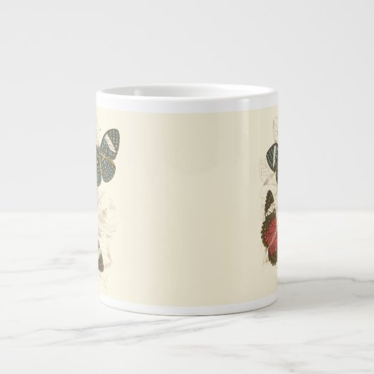 Sepia Blätter mit bunten Schmetterlingen Jumbo-Tasse (Vorderseite)