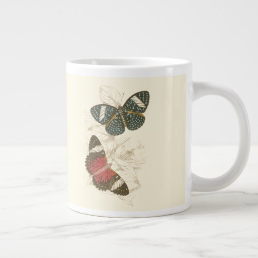 Sepia Blätter mit bunten Schmetterlingen Jumbo-Tasse (Rechts)
