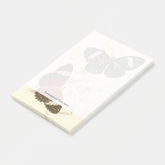 Sepia Blätter mit bunten Schmetterlingen Post-it Klebezettel (angewinkelt)