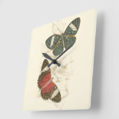 Sepia-Blätter mit bunten Schmetterlingen Quadratische Wanduhr (Winkel)