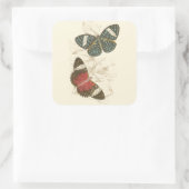 Sepia Blätter mit bunten Schmetterlingen Quadratischer Aufkleber (Tasche)