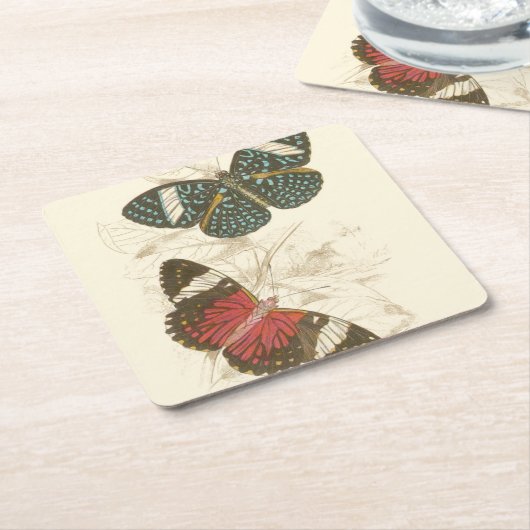 Sepia-Blätter mit bunten Schmetterlingen Rechteckiger Pappuntersetzer (angewinkelt)