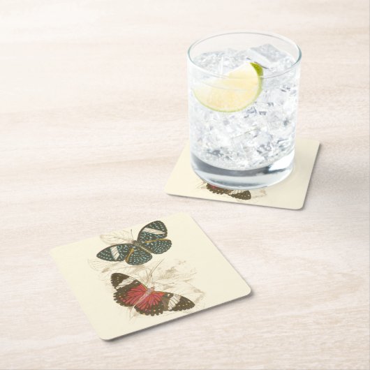 Sepia Blätter mit bunten Schmetterlingen Rechteckiger Pappuntersetzer (Vor Ort)