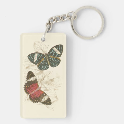 Sepia Blätter mit bunten Schmetterlingen Schlüsselanhänger (Rückseite)