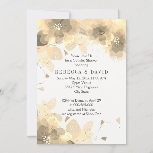 Sepia Blume Blumenpaare Hochzeit im Herbst Dusche Einladung (Vorderseite)