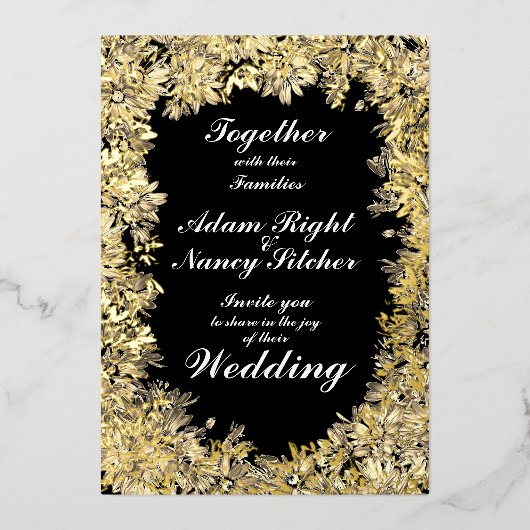 Sepia Blume Boarder über die Einladung zur Schwarz (Vorderseite)