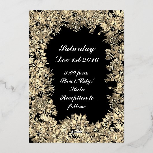 Sepia Blume Boarder über die Einladung zur Schwarz (Rückseite)