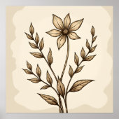 Sepia Blume Doodle Poster (Vorne)