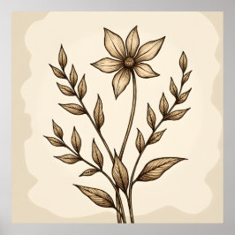 Sepia Blume Doodle Poster