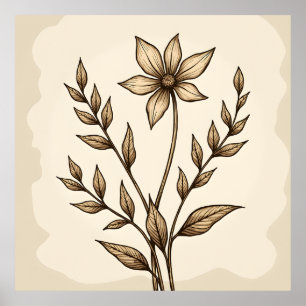 Sepia Blume Doodle Poster