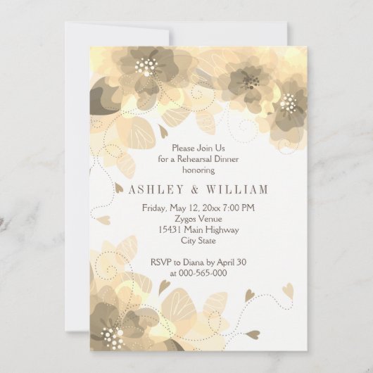 Sepia Blume Hochzeit im Herbst Probe Abendessen Einladung (Vorderseite)
