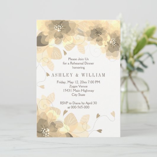 Sepia Blume Hochzeit im Herbst Probe Abendessen Einladung (Stehend Vorderseite)