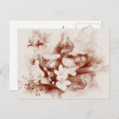 Sepia-Blume und Schmetterlinge Postkarte (Vorne/Hinten)