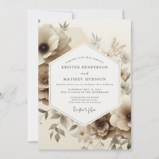 Sepia-Blumen-Romanze-Hochzeit Einladung (Vorderseite)