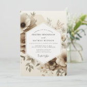 Sepia-Blumen-Romanze-Hochzeit Einladung (Stehend Vorderseite)