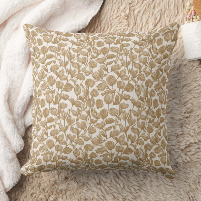 Sepia-blumiges Muster Kissen (Decke)