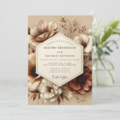 Sepia-Blüten Herbstromantik-Hochzeit Einladung (Stehend Vorderseite)