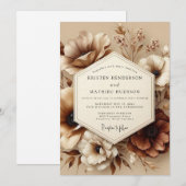 Sepia-Blüten Herbstromantik-Hochzeit Einladung (Vorne/Hinten)