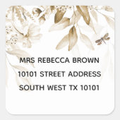 Sepia Boho Babydusche Blumentropfadresse Quadratischer Aufkleber (Vorderseite)