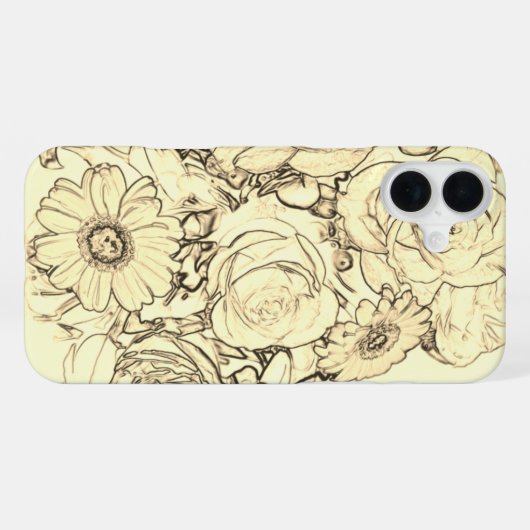 Sepia Bouquet Kontur Rose iPhone Hülle (Rückseite (Horizontal))