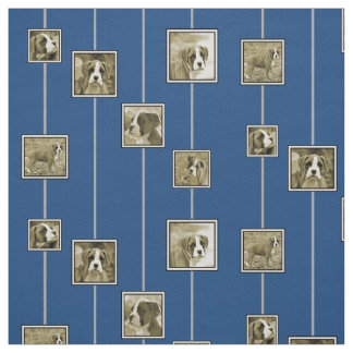 Sepia-Boxer-Hündchen auf blauem Gewebe Stoff