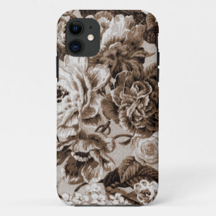 Sepia-Braun Vintage-Blumen-Toile-Stoff Nr.1 Case-Mate iPhone Hülle