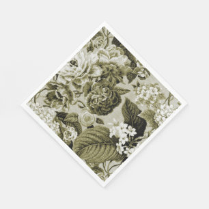 Sepia-Braun Vintage-Blumen-Toile-Stoff Nr.1 Serviette