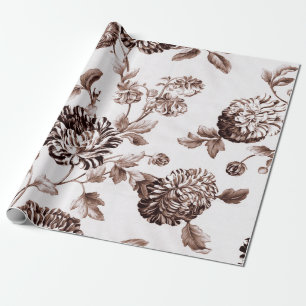 Sepia-Braun-Weiß-antikes botanisches Blumen-Toile Geschenkpapier