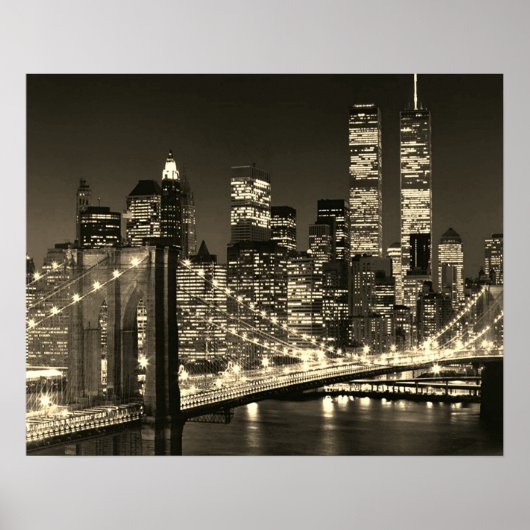 Sepia Brooklyn Bridge New York Night Poster (Vorne)
