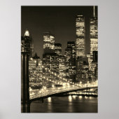 Sepia Brooklyn Bridge New York Night Poster (Vorne)