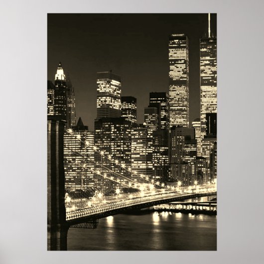 Sepia Brooklyn Bridge New York Night Poster (Vorne)