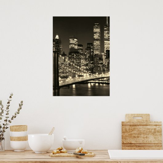 Sepia Brooklyn Bridge New York Night Poster (Küche)