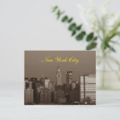 Sepia Brown Script New York City Skyline Postkarte (Stehend Vorderseite)