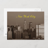 Sepia Brown Script New York City Skyline Postkarte (Vorne/Hinten)
