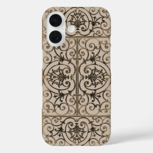 Sepia-Brown-Scrollwork-Muster iPhone 16 Hülle