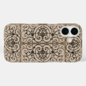 Sepia-Brown-Scrollwork-Muster Case-Mate iPhone Hülle (Rückseite (Horizontal))