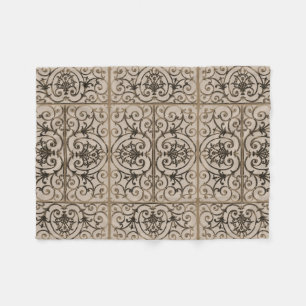 Sepia-Brown-Scrollwork-Muster Fleecedecke