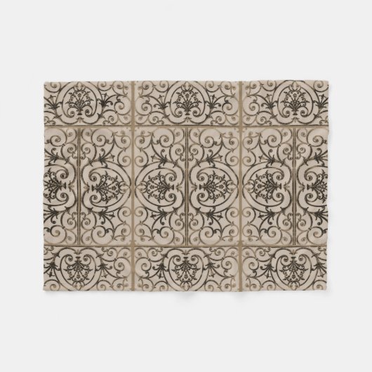 Sepia-Brown-Scrollwork-Muster Fleecedecke (Vorderseite (Horizontal))