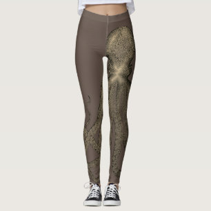 Sepia Brown Vintag Octopus Leggings