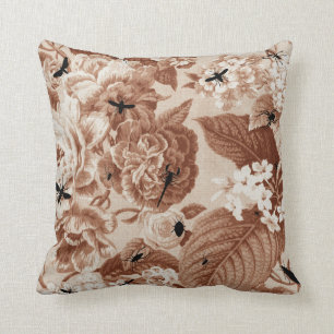 Sepia-Brown-Vintages botanisches u. Wanzen Kissen