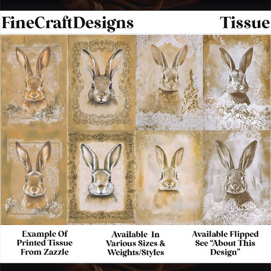 Sepia Bunny Artwork, Easter Crafts EV3R Decoupage Seidenpapier