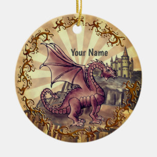 Sepia-Burgdrache  Keramik Ornament