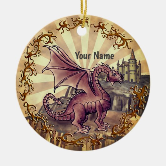 Sepia-Burgdrache Keramik Ornament (Vorne)