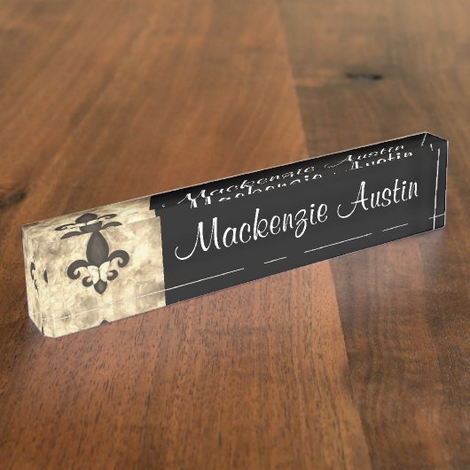 Sepia Butterfleur | Tan Butterfly über Lilie Namensplakette (Seite)