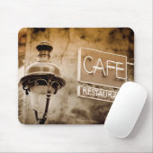 Sepia café sign, Paris, Frankreich Mousepad (Mit Mouse)