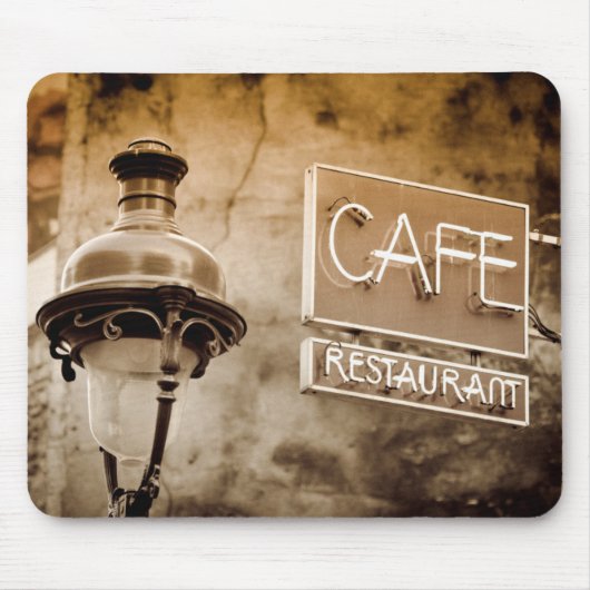 Sepia café sign, Paris, Frankreich Mousepad (Vorne)