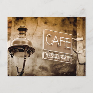 Sepia café sign, Paris, Frankreich Postkarte