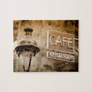 Sepia café sign, Paris, Frankreich Puzzle
